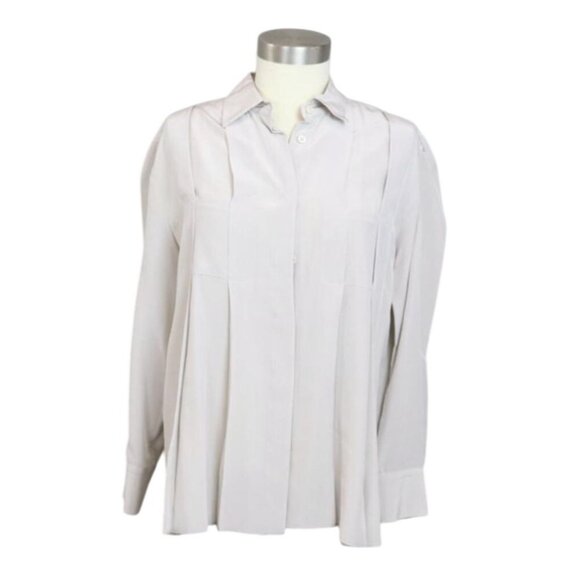 Prada Women’s 100% Silk Blouse Grey IT Size 40 US Small Luxury Classic Shirt - Picture 2 of 7